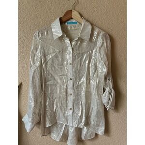 ALICE + OLIVIA metallic shine button down blouse